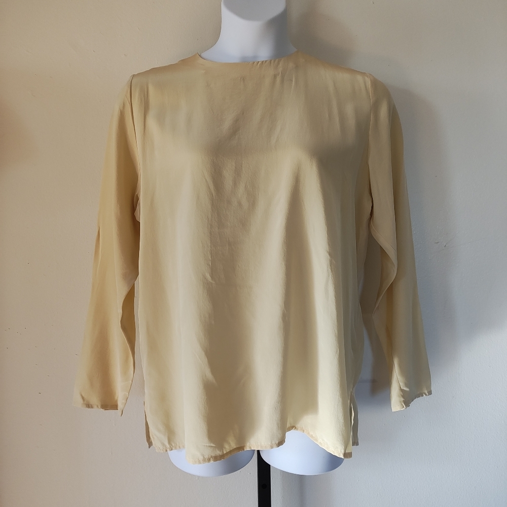 Jax Women's 100% Silk Long SleeveTop Blouse Yellow Plus Size 14 Career